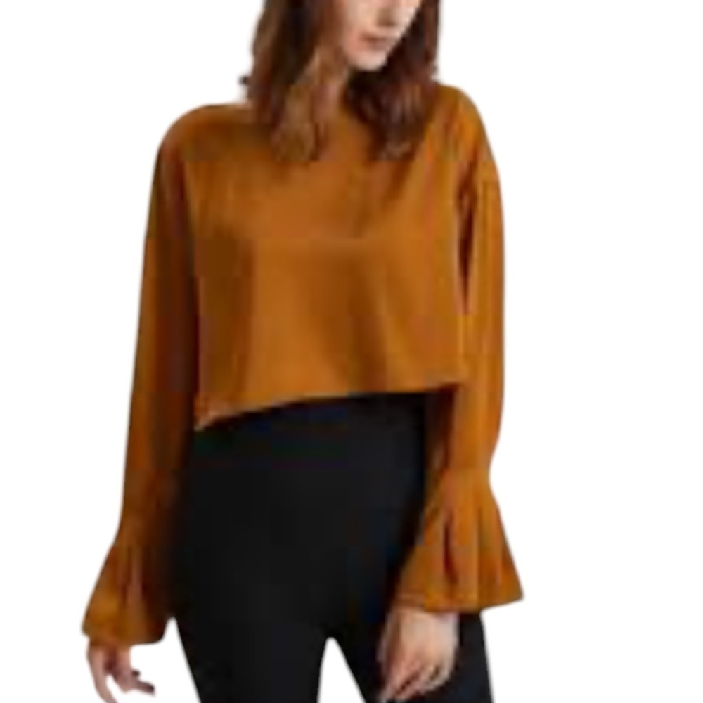 NAP lounge Wear Free Flowing Cropped‎ Top Pleated Sleeve in Warm Amber
